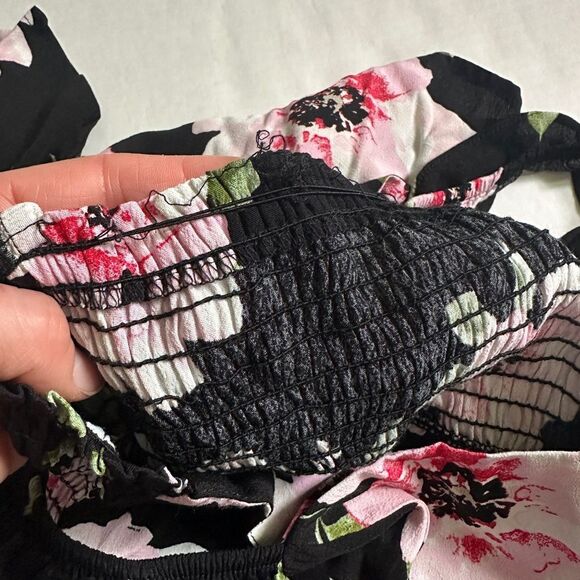 Forever 21 Contemporary Black Pink Floral Faux Wrap Smocked Maxi Dress - Picture 7 of 8